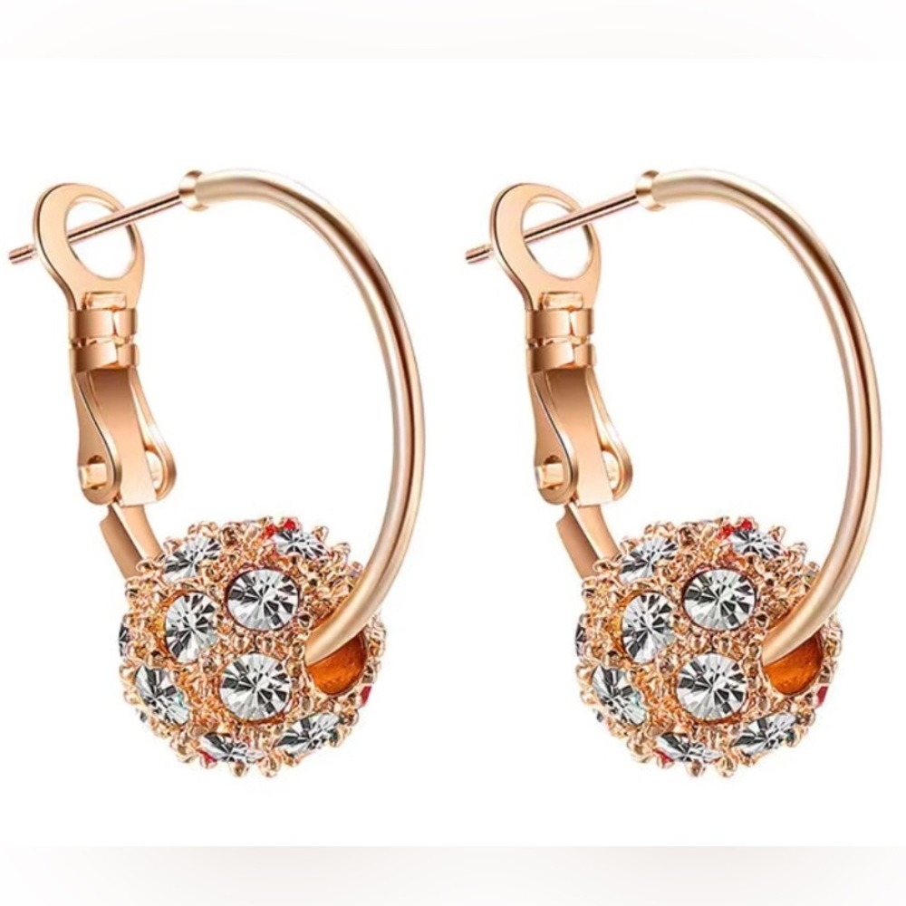 HUGE BUNDLE SALE! NEW GOLD TONE LEVER BACK HOOP EARRINGS RHINESTONE BALLS
